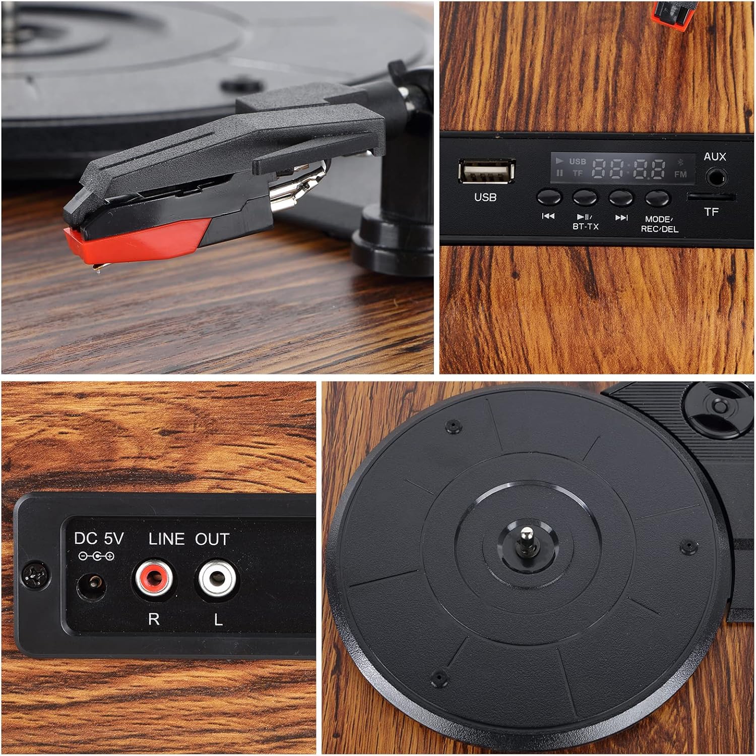 Bluetooth Turntable with Built-in Speakers, 3-Speed Vinyl Player T665671