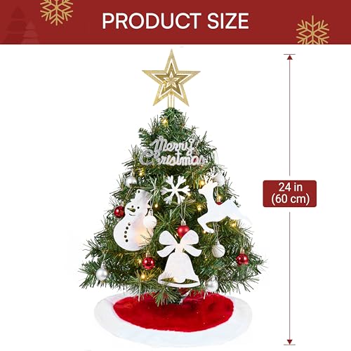 24" Mini Christmas Tree Tabletop Set with LED Lights and Star Treetop Z113832