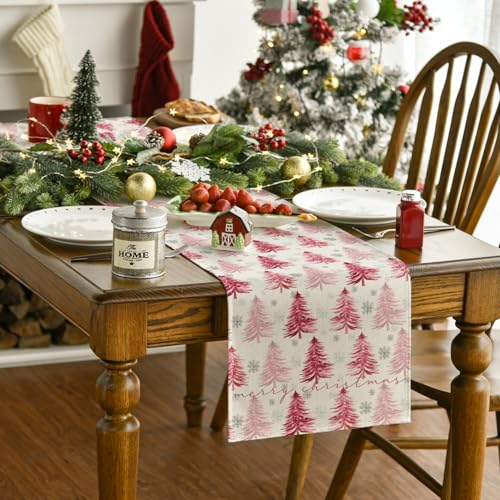 Christmas Table Runner Snowflake Winter Green Kitchen Dining Decor 13x72 Inch H231730