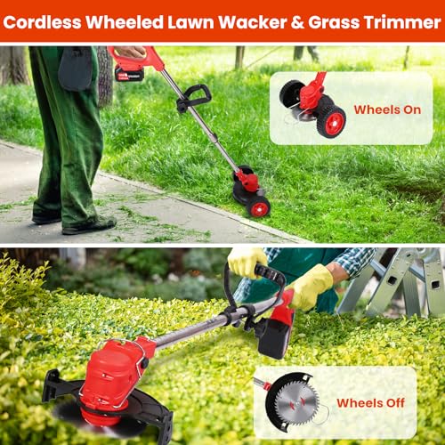 Cordless Grass Trimmer with Wheels, 3-in-1 Lawn Edger S8071