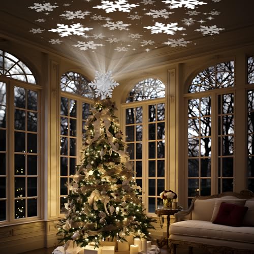 Snowflake Christmas Tree Topper LED Rotating with Projection Slides S187630