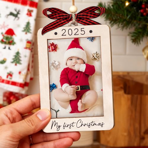 Christmas Ornament Picture Frame - Wooden Landscape Photo Frame for Tree U347