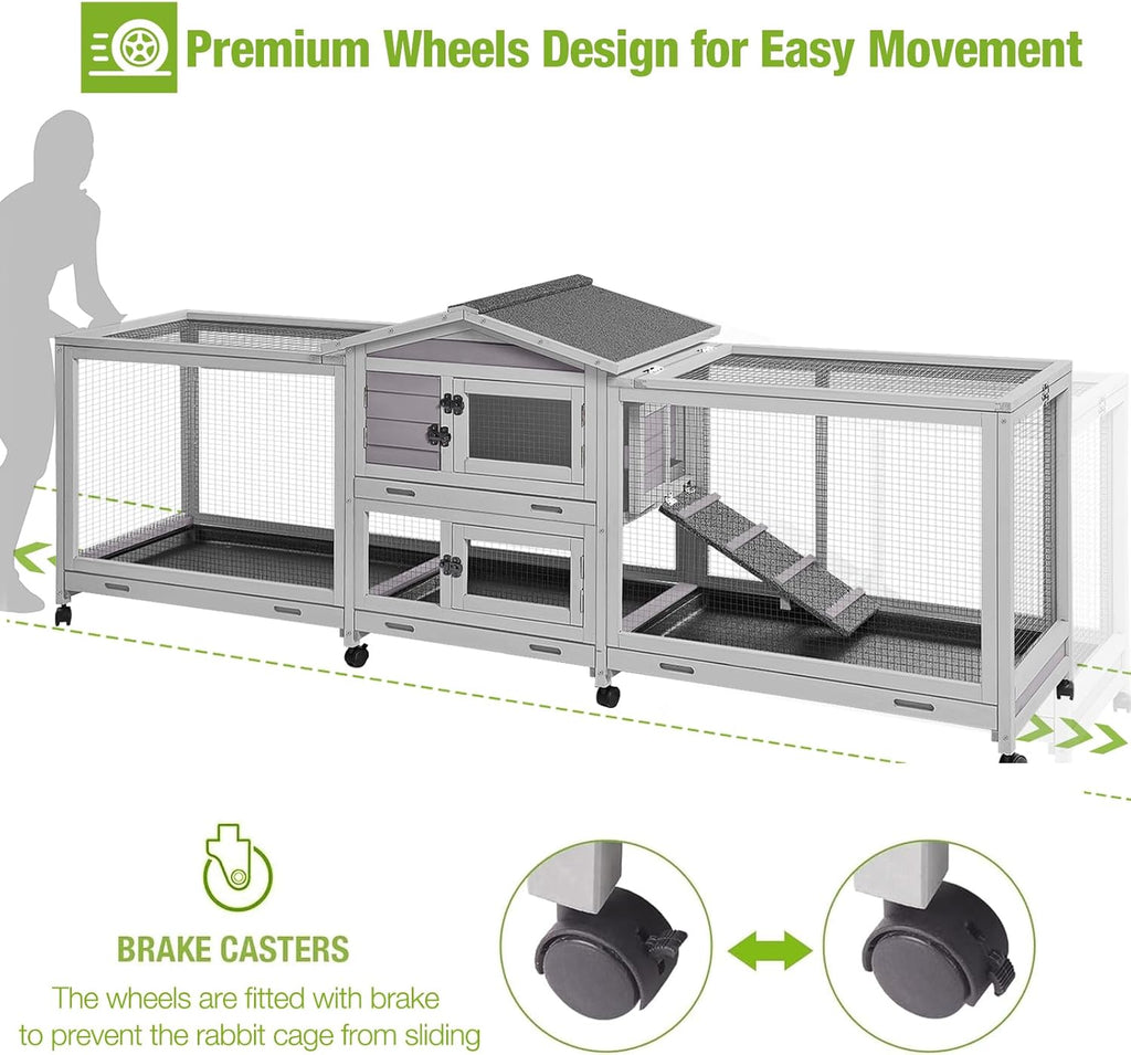 Large Rabbit Hutch Indoor Outdoor with Wheels and Pull Out Trays K6181