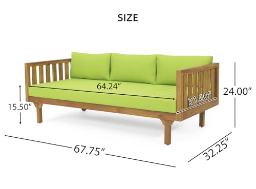 Outdoor 3 Seater Daybed with Cushions, Acacia Wood Patio Sofa D905